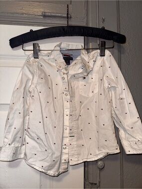 Tommy Hilfiger White Button-Down Shirt with Red Logo Dots - Kids